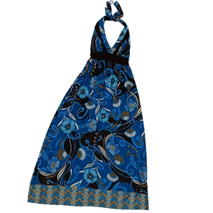 Le Chateu Maxi blue low back summer beach casual party long floral boho dress